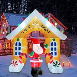Christmas Inflatable Candy House Arch and Santa Claus Built-in LED Lights Indoor Outdoor Fun  Yard Garden Holiday Party Decorate