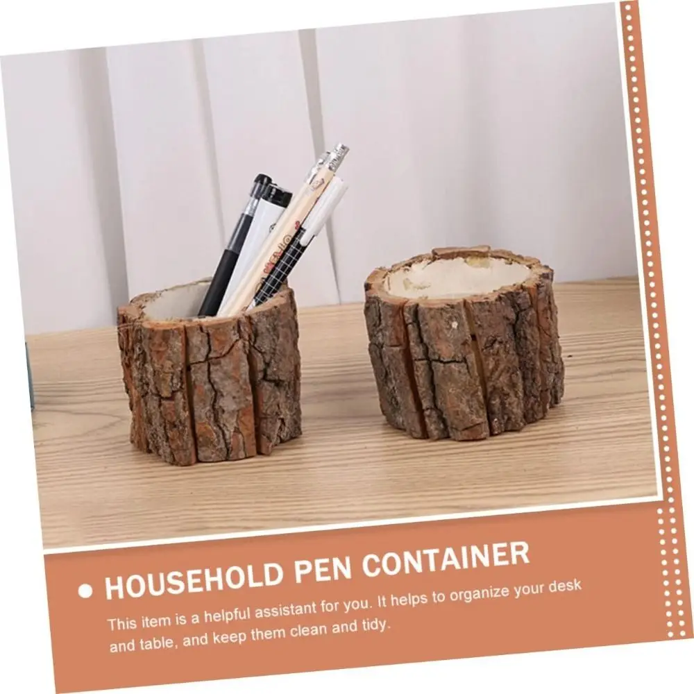 Stationery Storage Wooden Bark Pen Holder Cosmetic Holder Multifunctional Desktop Organizer Minimalism Stationery Box