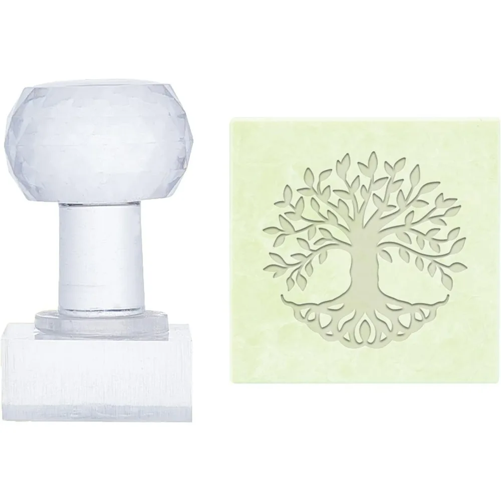 Tree Acrylic Stamp Tree of Life Soap Embossing with Handle Round Chapter Imprint for Handmade