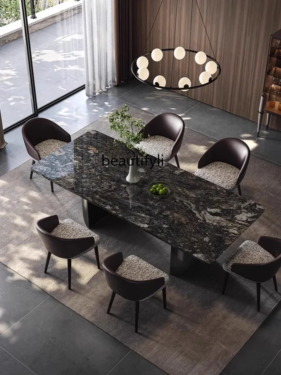 

Italian light luxury stone dining table household size rectangular luxury stone marble dining table and chairs