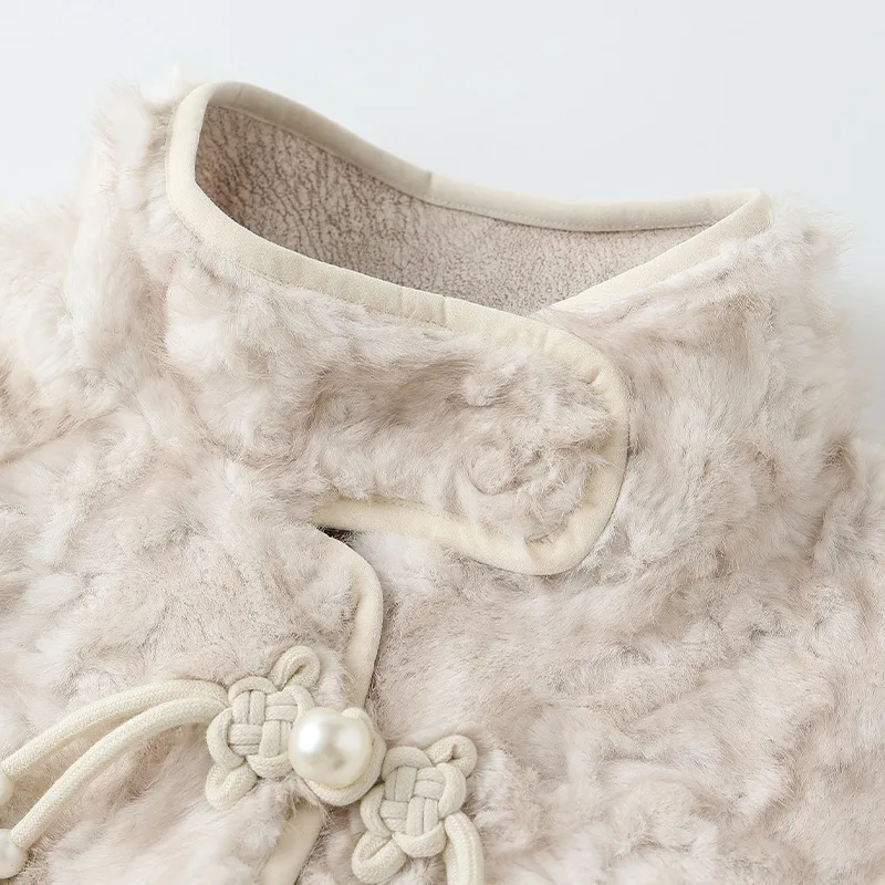 Autumn and Winter Eco-friendly Fur Stand-collar Versatile Coat for Women High-end Chinese Style Versatile Top