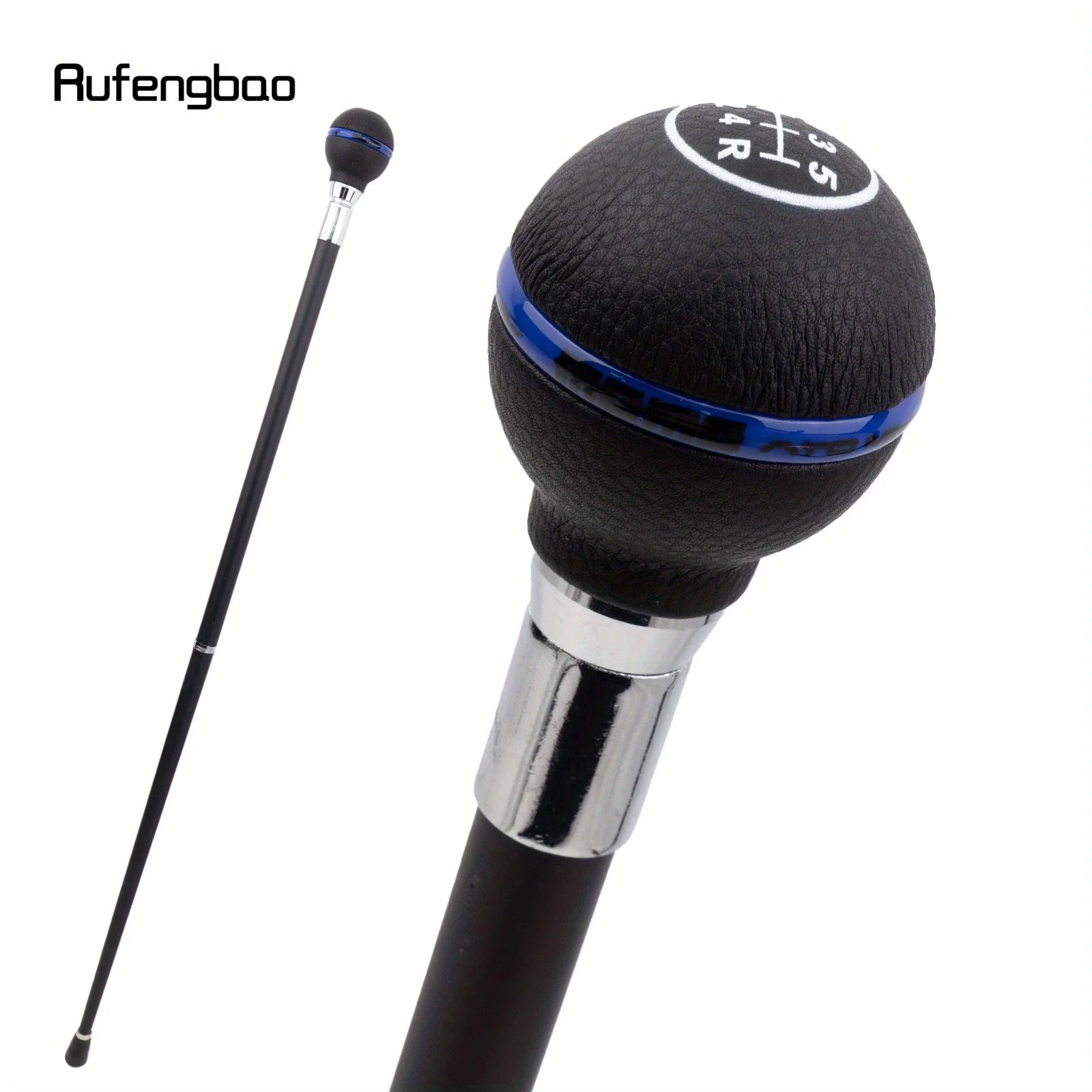 

Black Blue Leather Ball Silver Cane Fashion Decorative Stick Gentleman Elegant Cosplay Cane Crosier Performance Stage Cane 92cm