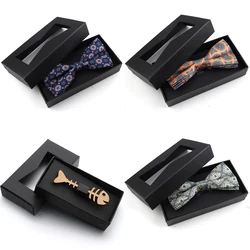 Pajarita ahuecada de madera con caja para fiesta, mariposa, traje de boda, camisa, pajarita, accesorio para hombre y mujer, regalos, nuevo