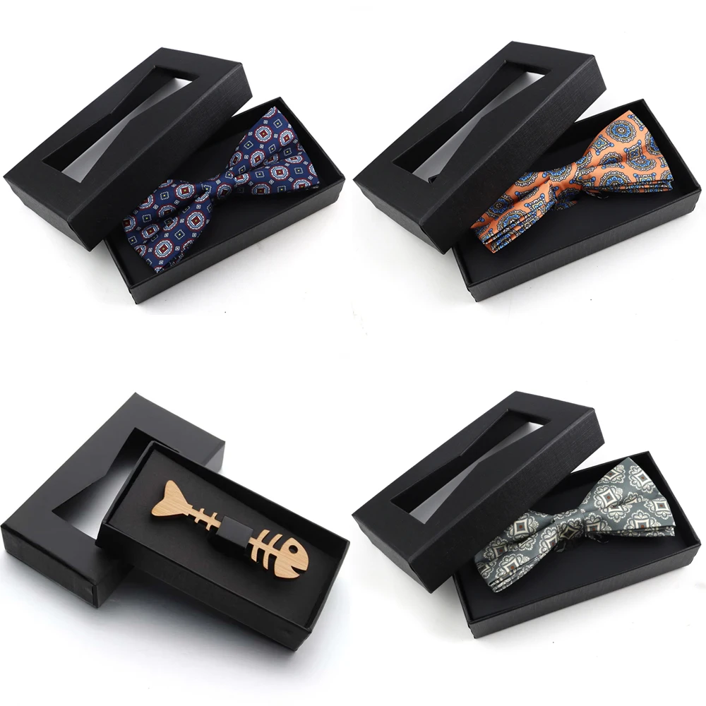 Wooden Hollow Out Pattern And Polyester Bowtie With Box For Party Butterfly Suit Shirt BowTie Female Male Bowknot Accessory Gift