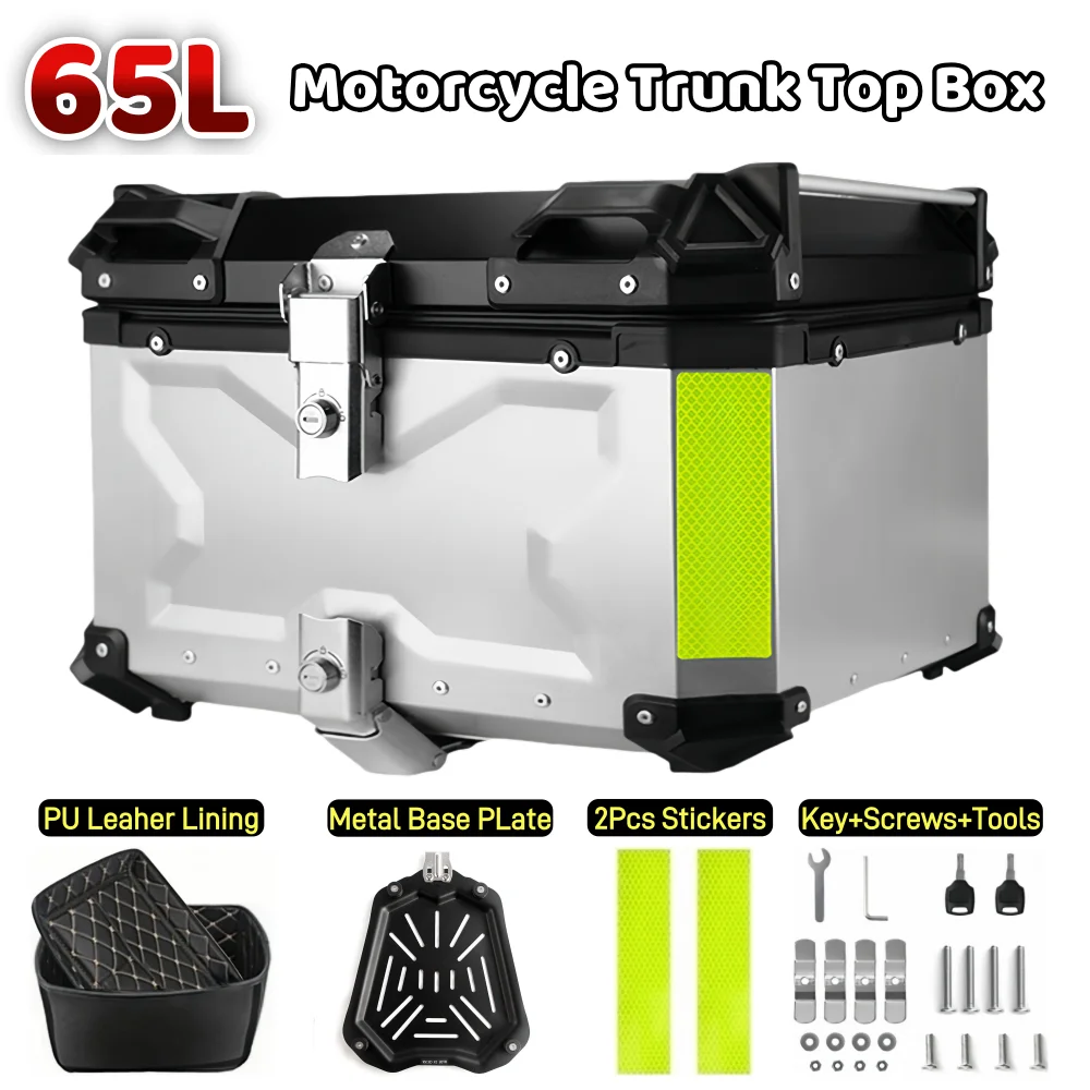 45L 55L 65L Aluminium Motorfiets Topkoffer Waterdichte Helmbak Snelkoppeling Motor Achterkoffer Achterbagage Opbergvak Rugsteun