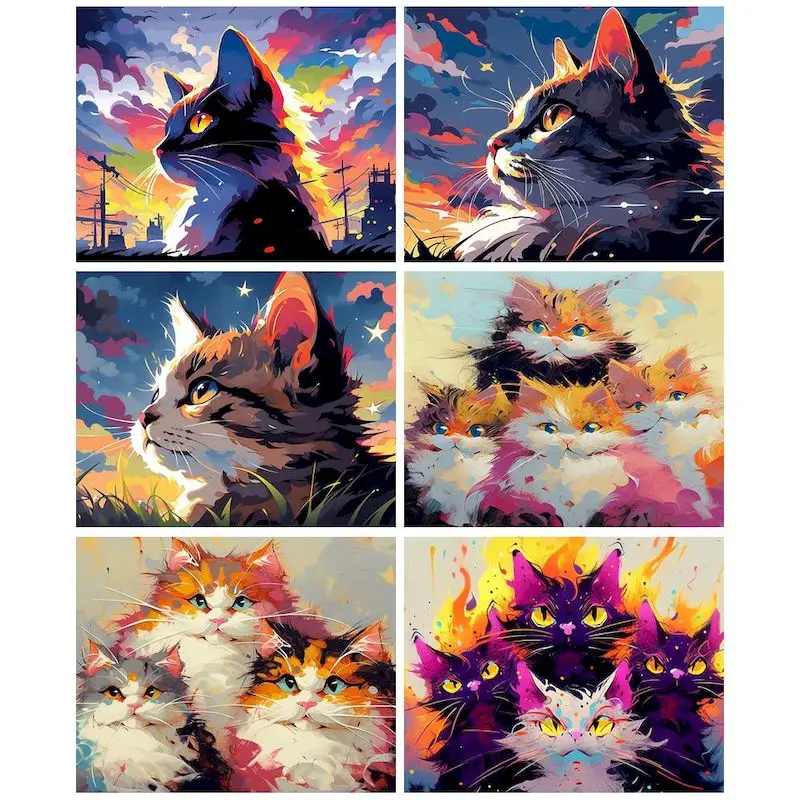 

GATYZTORY Oil Paint By Numbers Animals Pictures By Numbers To Paint Cat Hand Painted Wall Art Canvas Painting Wall Art