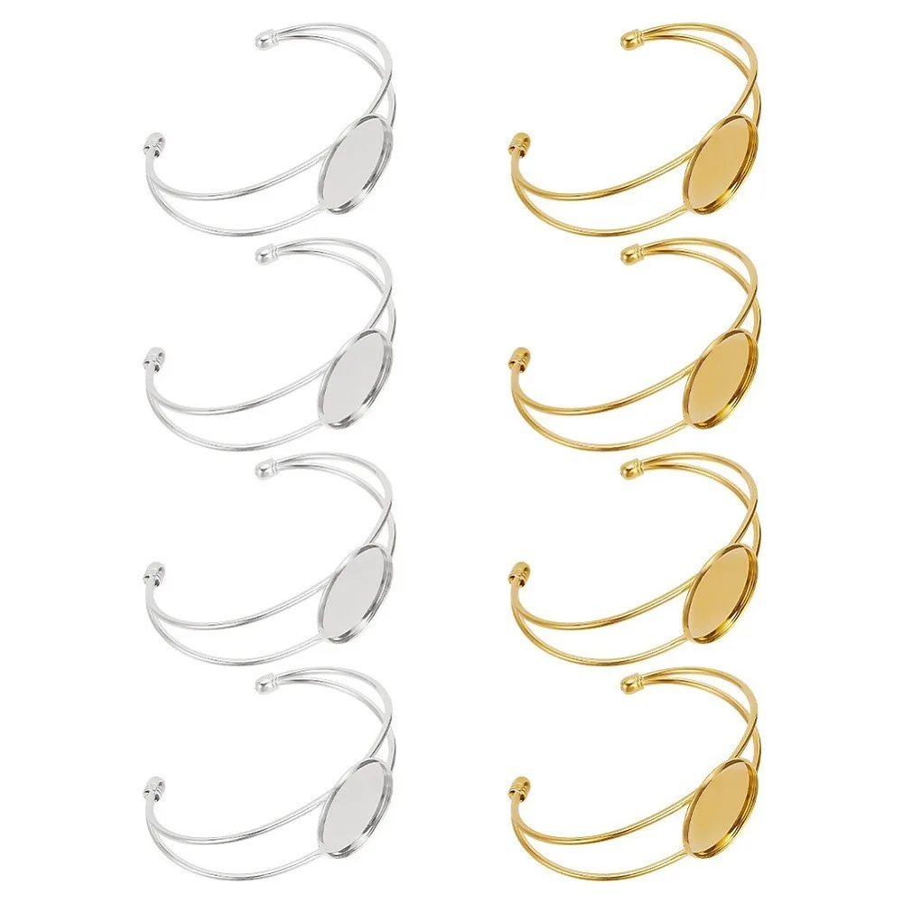 

1box 8pcs 2 colors Brass Cuff Bangle Making Blank Bangle Base with Flat Round Tray Tray: 25mm Inner