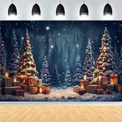Christmas Day New Year Party Photography Backdrops Prop Window Living Room Interior Xmas Tree Snow Theme Photo Background FN-13