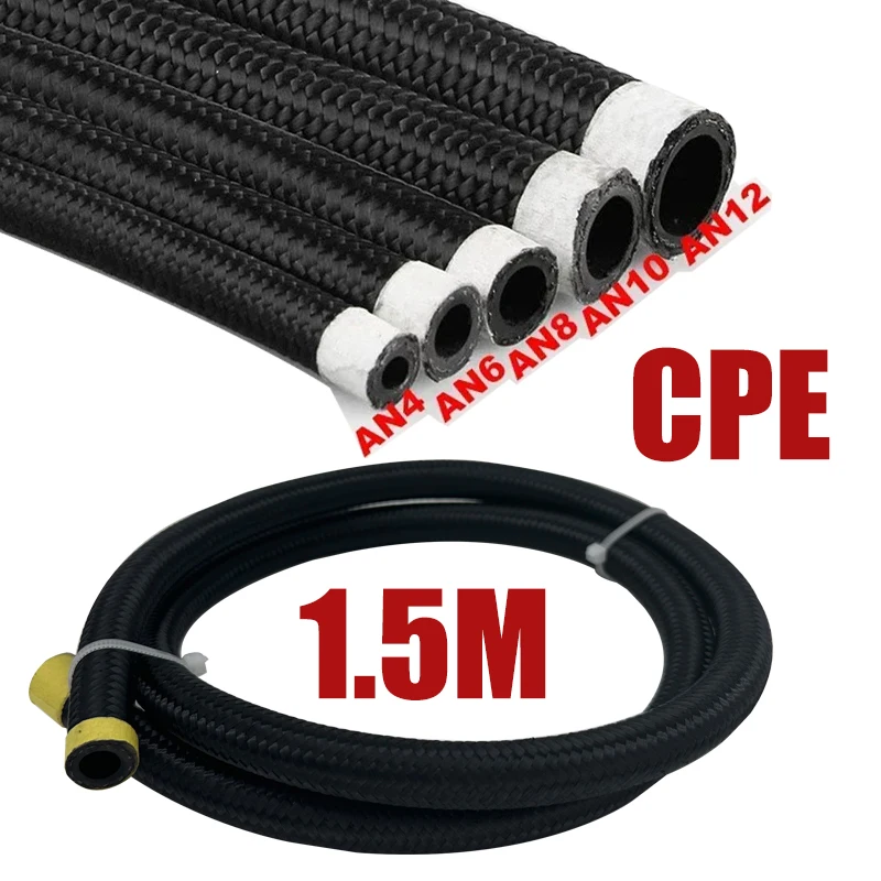 5FT AN4 AN6 AN8 AN10 AN12 AN16 AN20 Fuel Hose Oil Gas Cooler Hose Line Pipe Tube Nylon Stainless Steel Braided Inside CPE Rubber