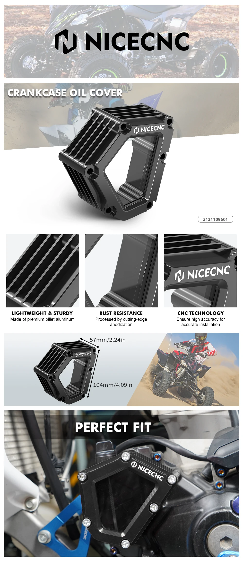 NICECNC Für Yamaha YFZ450R RSE 2009-2023 Kurbelgehäuse-Schutz Motorabdeckung Wärmeableitung Aluminium Sichtfenster ATV Zubehör – Detail 1