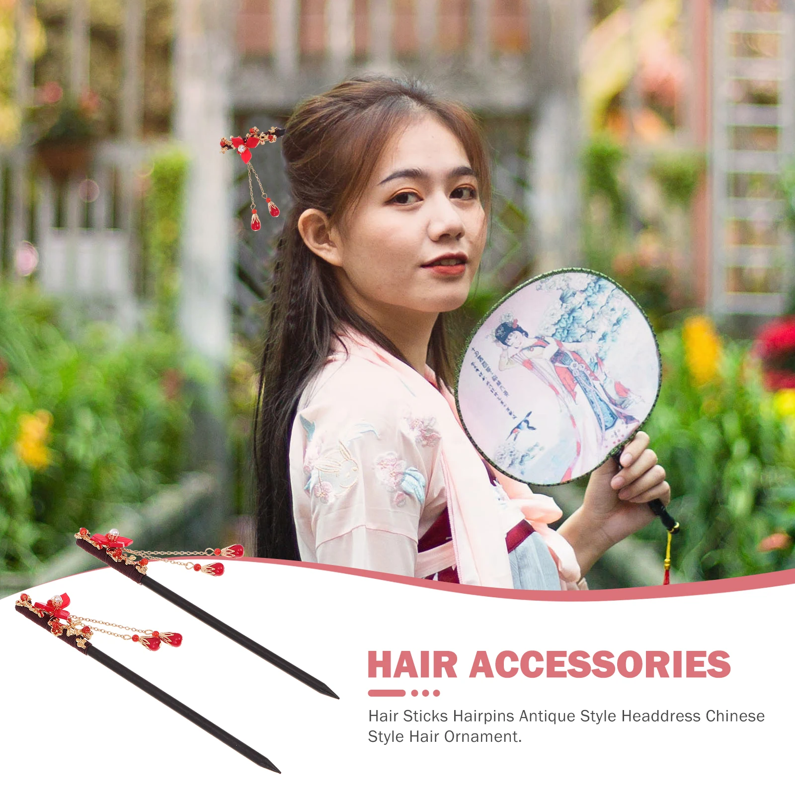 

2 Pcs Retro Women Hairpin Vintage Style Hair Accessory Headdress Han Clothes Folk custom Stick Plastic Beautiful Charm