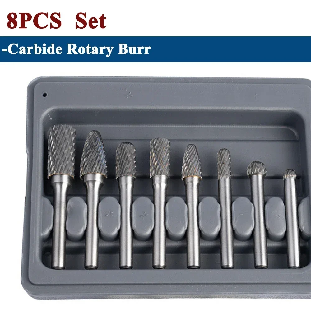 

8pc/set 6mm Shank Double Cut Carbide Rotary Burr Bur Die Grinder Carving Bit 6mm/10mm/12mm Head A C D F Rotary Burr