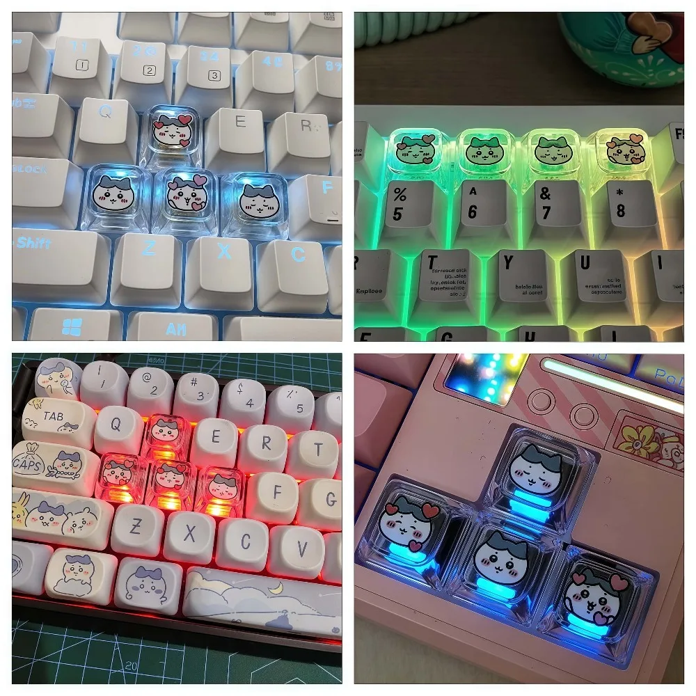 أغطية مفاتيح Chiikawa Artisan، أغطية مفاتيح متوهجة شفافة للوحة المفاتيح الميكانيكية، أغطية مفاتيح أنيمي مخصصة