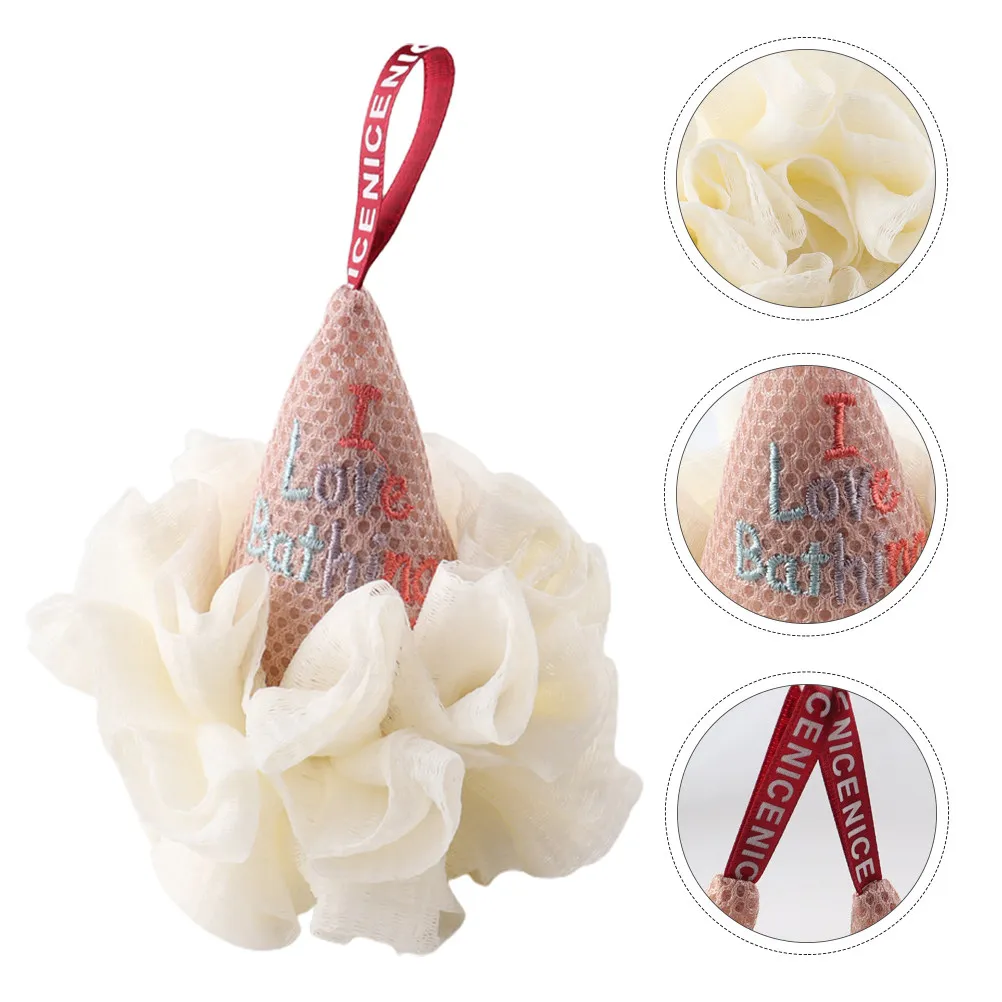 

1Pcs Shower Ball Ice Cream Mesh Bath Loofah Puff Exfoliating Foaming Shower Sponge Hanging Looped Bath Scrubber for Relaxing