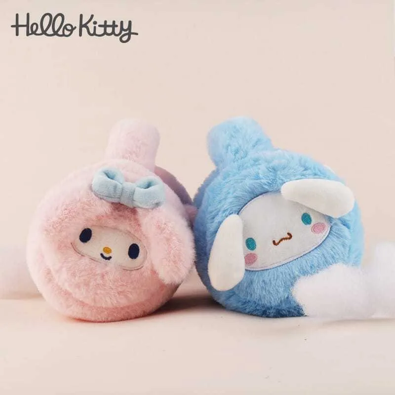 Kawaii Sanrio anime cartoon cute Hello Kitty Kuromi My Melody outdoor windproof ear protection warm cushion plush toy girl gift