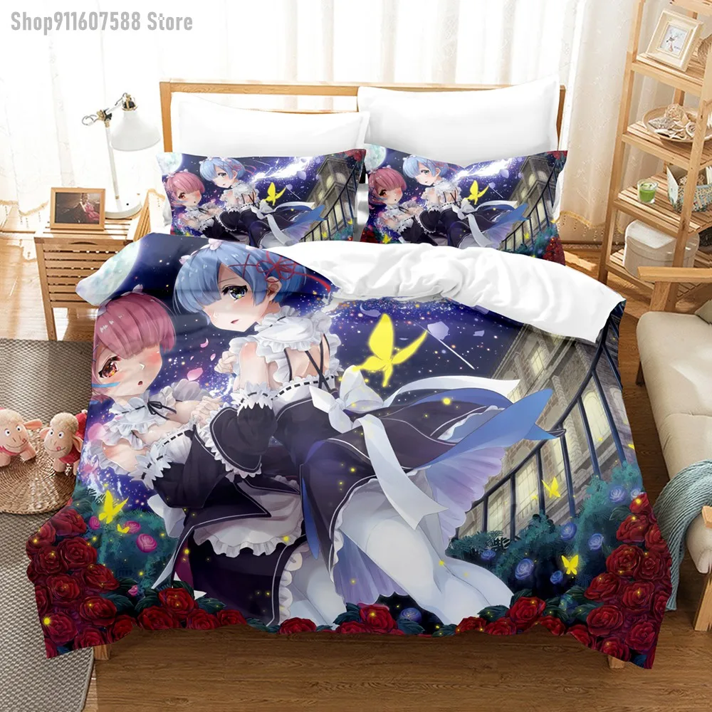 

3D Re:Life In A Different World From Zero Bedding Set Fashion Duvet Cover Rem Ram Comforter Cover Soft Pillowcase Boys Teens 3pc