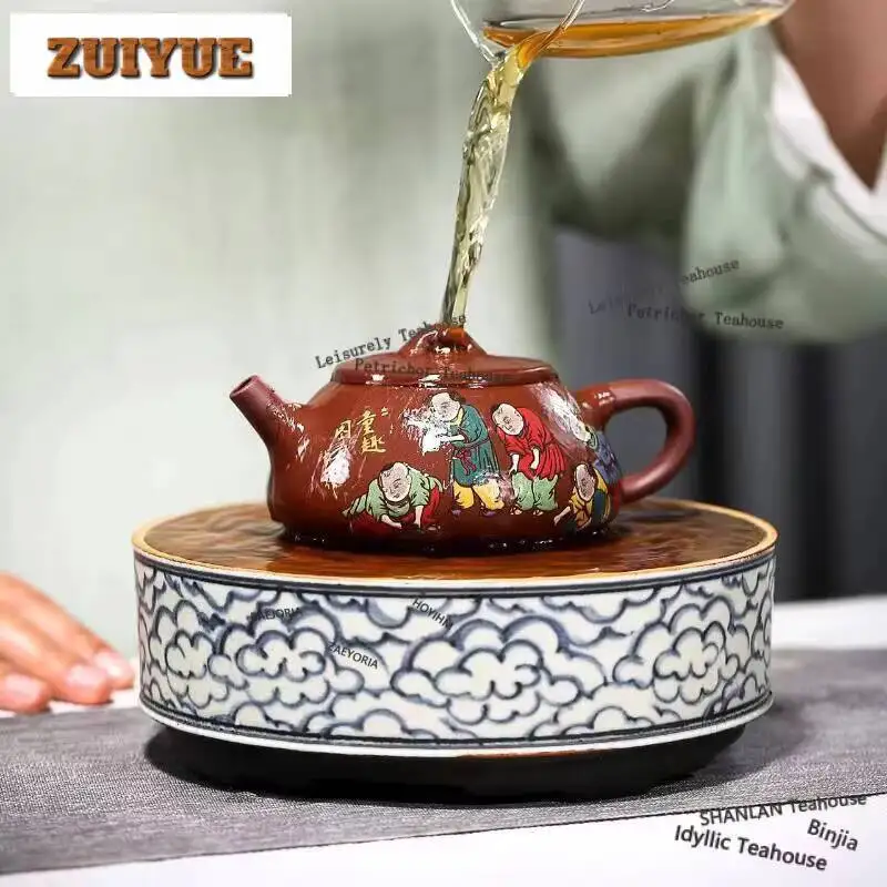 200ml Yixing Purple Clay Teapots Handmade Hand painted Stone Spoon Pot Raw Ore Purple Mud Kettle with Strainer Zisha Tea Set Tea