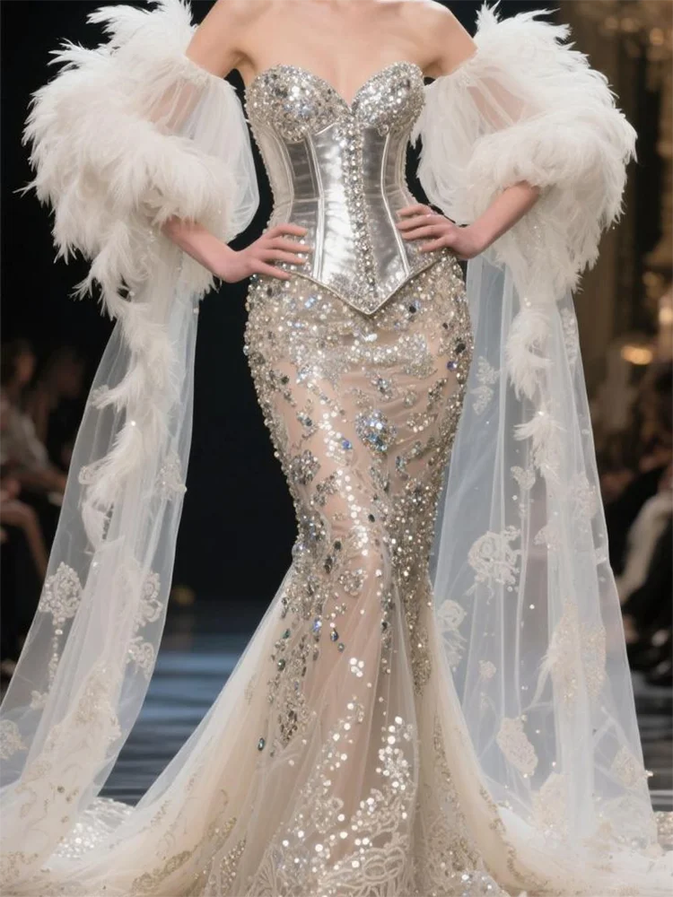 

Блестящие бисерные без бретелек изысканные расшитые блестками вечерние платья русалки для дня рождения и выпускного вечера по индивидуальному заказу