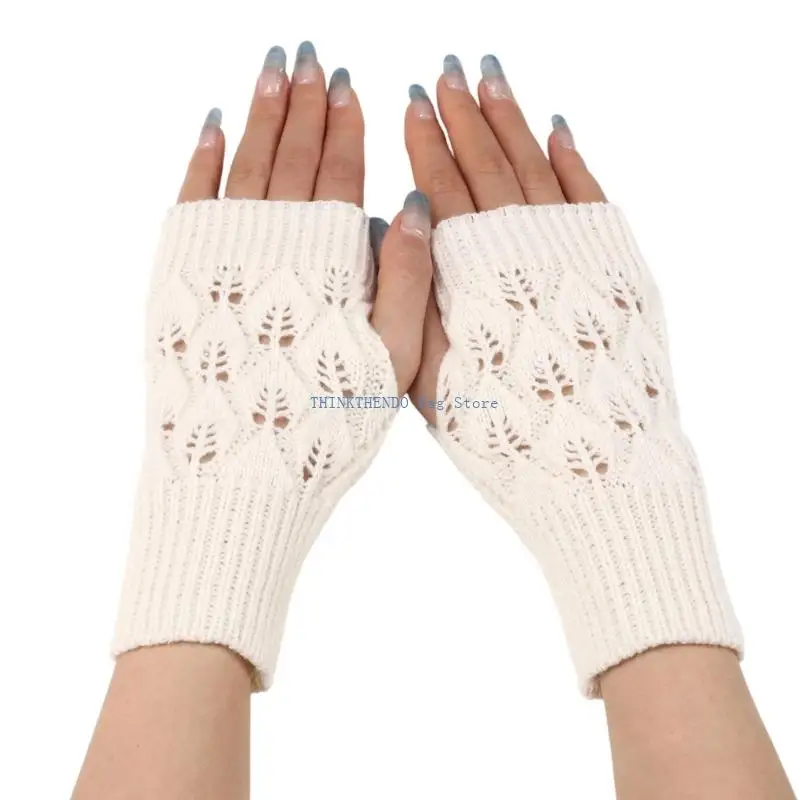 340D Textured Fingerless Gloves Stretchy Knit Acrylic Cold Weather Handwear For Smartphone Use Indoor Outdoor Men Women