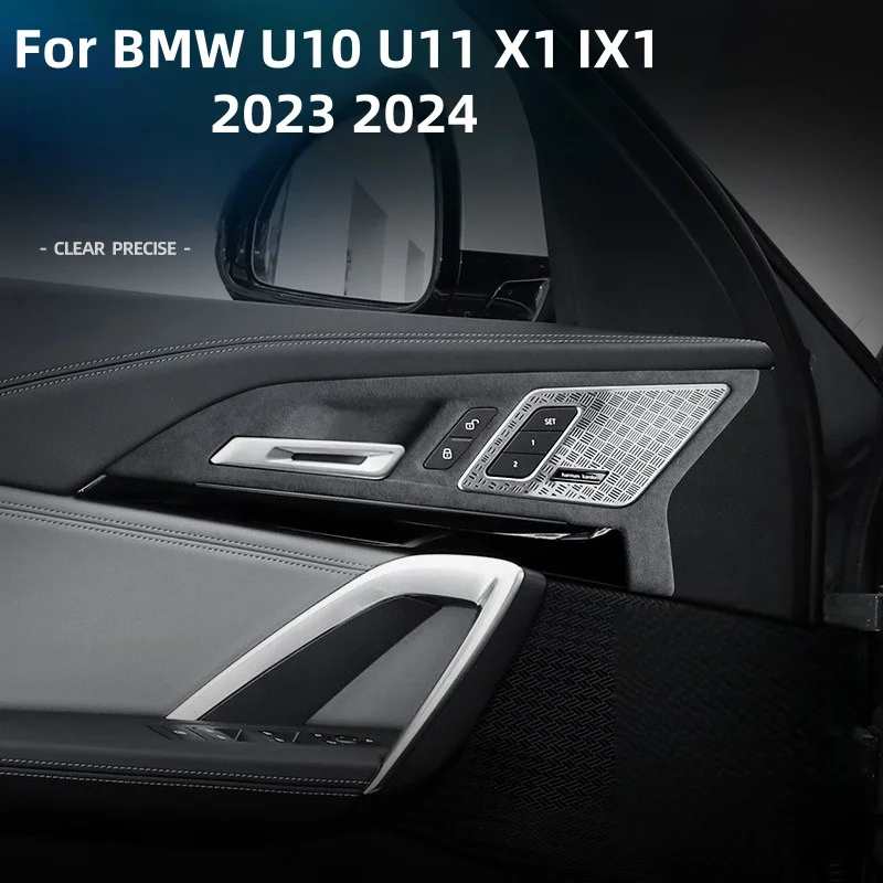 4PCS For BMW U10 U11 X1 IX1 2023 2024 Italian Top Suede Interior Door Handle Bowl Frame Trim Stickers Covers Car Accessories