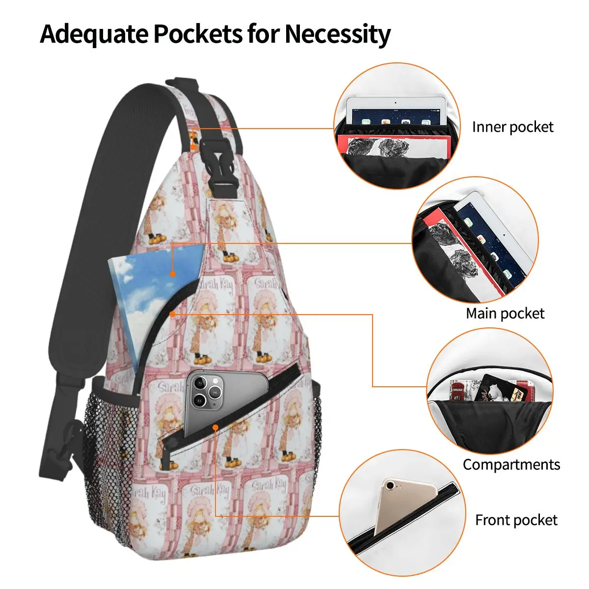 Sarah Kay Kitten Knitted Chest Bag Men Sling Crossbody Backpack Chest Bag Traveling Hiking Daypack Shoulder Bag