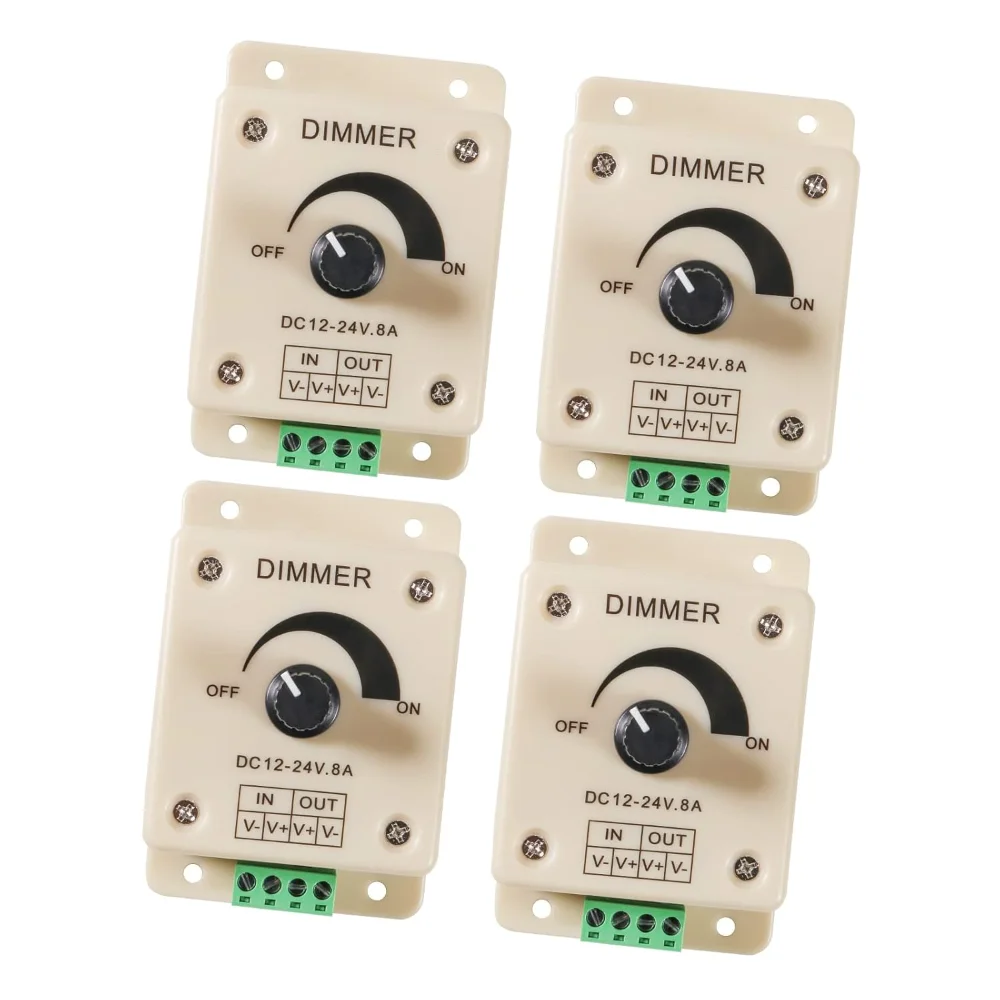PWM LED Dimmer Switch Controller DC 12-24V 8A, 0-100% Brightness Adjustment for LED Strip Lights, Ribbon Lights, Tape Lights