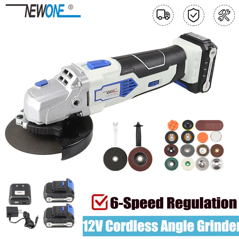 NEWONE 12V Angle Grinder with 2000mAh Lithium-Ion M10 Cordless Power Tool Cutting and Grinding Machine Polisher for Home DIY