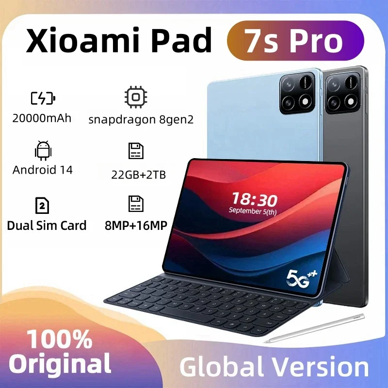 2025 New Original Global Edition Tablet PC Pad 7S Pro Snapdragon 8gen2 Android 14 HD 4K 22GB+2TB 5G Tablet Dual SIM WIFI tablet