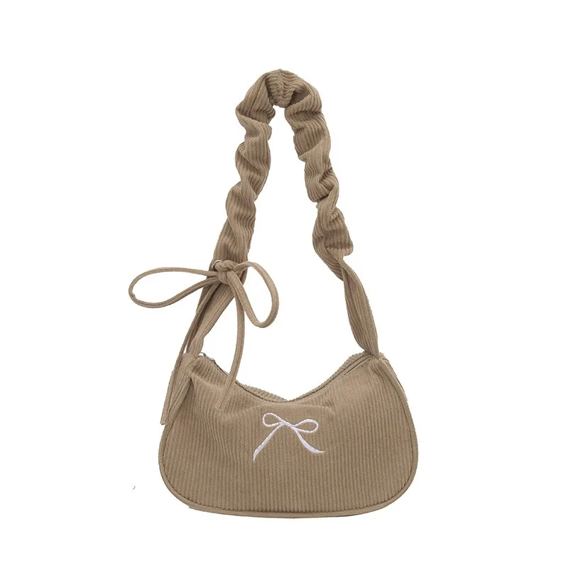 Corduroy Shoulder Bags for Women Summer Handbag Embroidered Bow Female Mini Underarm Bags Vacation Birthday Gift Bolsos Mujer