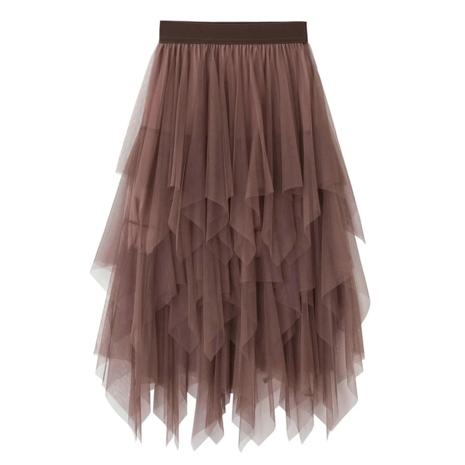 Women Irregularity Tulle Skirts 2024 Solid Color High Waist Dance Performance Party Long Mesh Skirt A-line Versatile Faldas Jupe