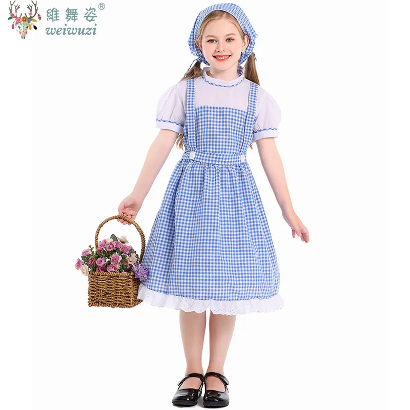 

Girl Maid Cosplay European countryside Cute style farm skirt Blue Plaid Lolita Stage Performance Fancy Dress Fairy Tales Outfits