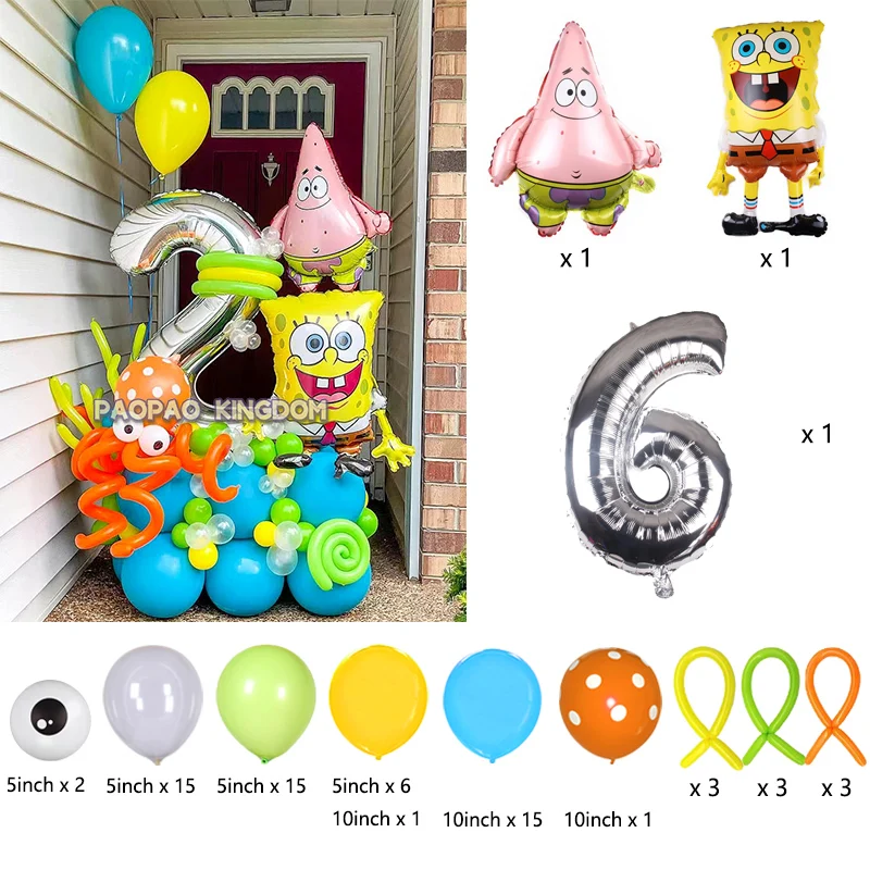 SpongeBob Schwammkopf Folienballon-Set Niedliche Cartoon-Ballons für Kinder Jungen Mädchen Geburtstagsfeier Dekorationen – Detail 6