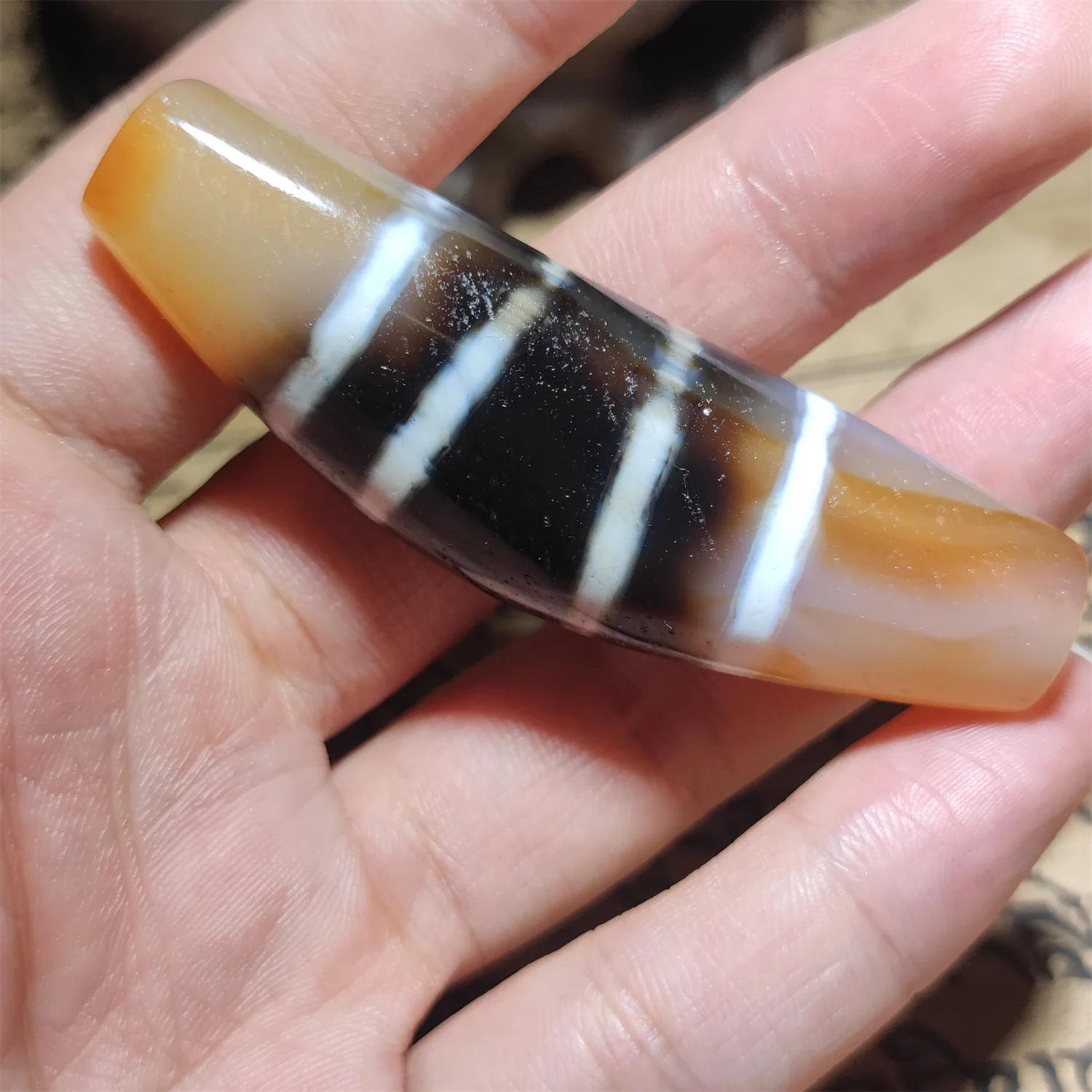 1pcs/lot natural horn thread bead agate dzi quaint rare cinnabar spots organic gems weathering jewelry amulet folk-custom taki