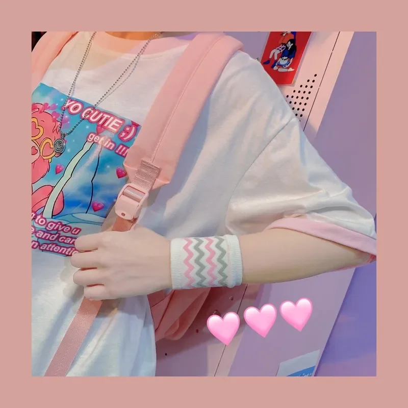 1Pc Y2k Goth Lolita Anime Cute Striped Wave Wrist Support Gloves JK Kawaii Girl Mitten Oversleeve Unisex Fashion Wrist Sweatband