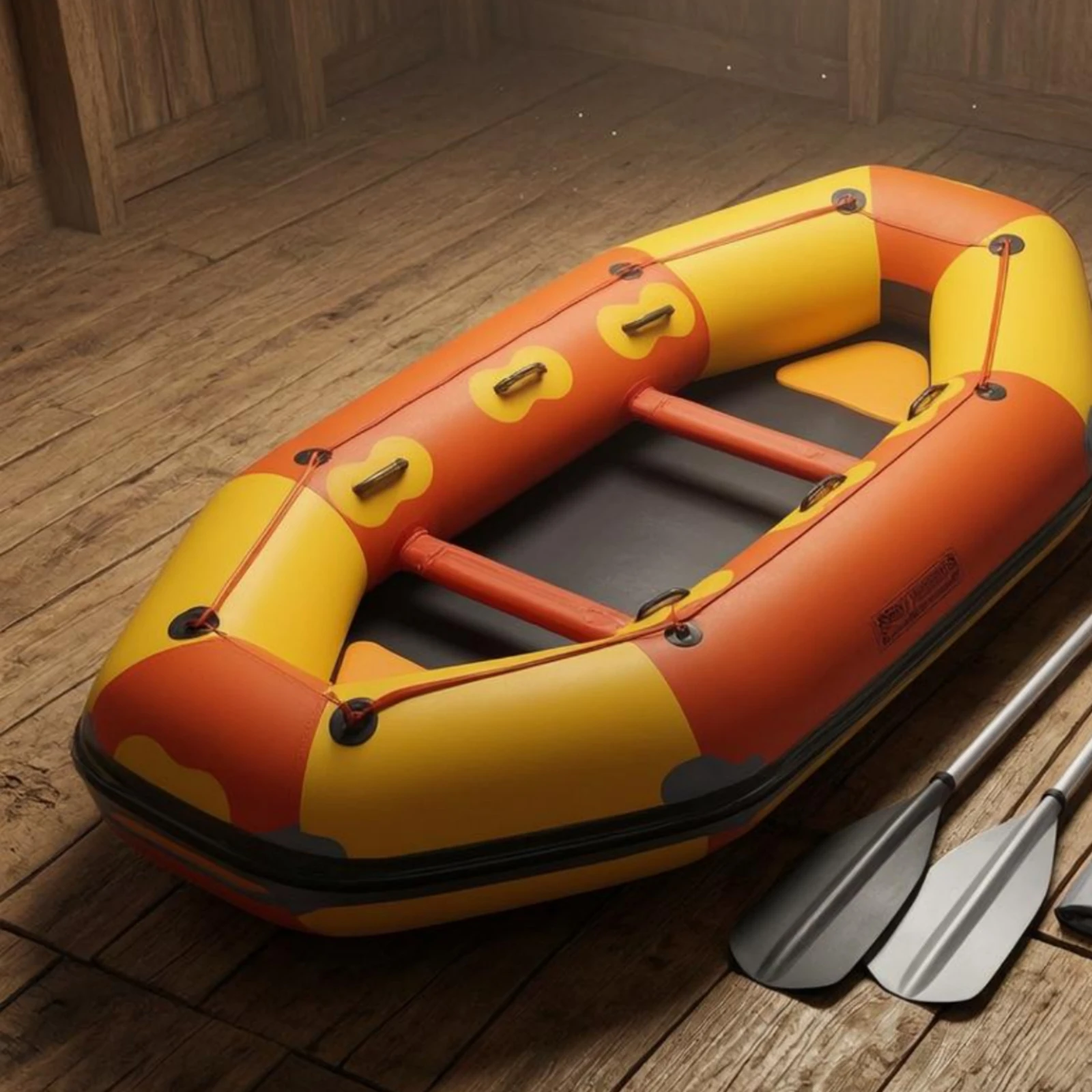 3-Person Inflatable Raft Portable Rectangular Inflatable Boat Black Floor Raft Lightweight Water Craft Oars Included