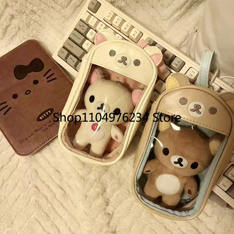 Rilakkuma Korilakkuma حقيبة صغيرة مفتاح سلسلة زوجين أنيمي الاسترخاء الدب بولي محفظة نسائية للعملات المعدنية قلادة تخزين المجوهرات مفتاح المحفظة الاطفال هدية