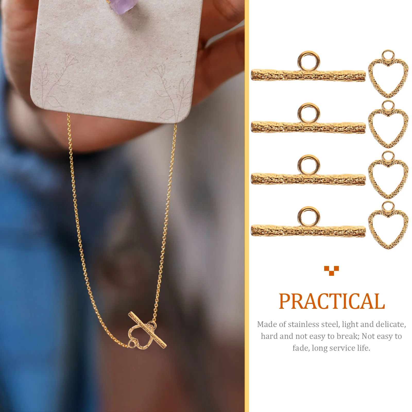 2 conjuntos de fechos de alternância de aço inoxidável dourado para fazer joias, conectores de colar de pulseira resistentes ao desbotamento