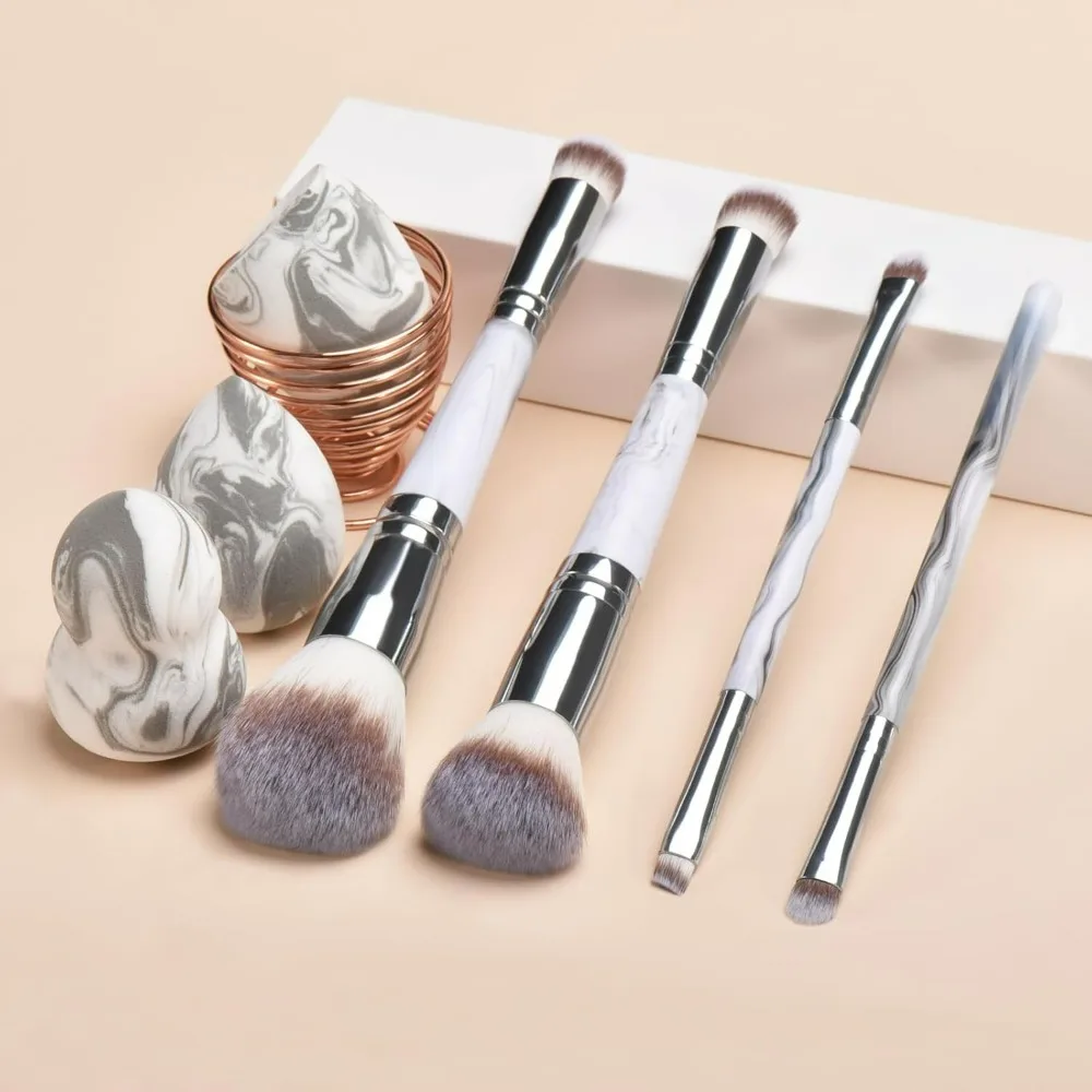 4 szt. pędzli do makijażu, zestaw pędzli do makijażu z podwójną końcówką, pędzel do pudru sypkiego, różu, podkładu, makijażu, korektora, cieni do powiek, brwi