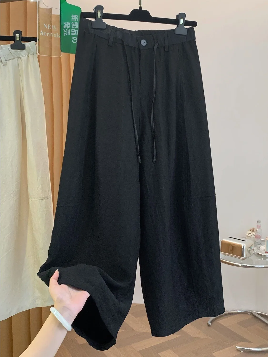 Elegant Simple Acetate Satin Wide Leg Pants Women's Fashion Drawstring Belt Slimming Casual Straight Leg Thin Summer Trousers