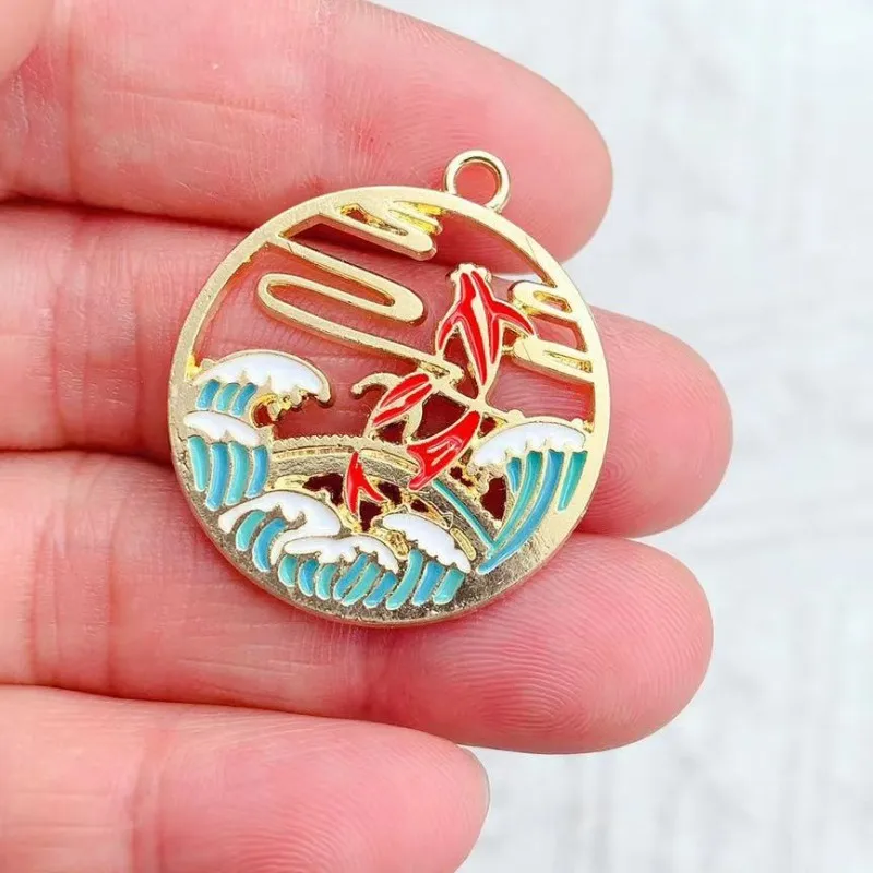 10Pcs/lot Chinese Style Dragon Phoenix Deer Enamel Pendant Charms for Women DIY Earring Findings Jewelry Making Accessories