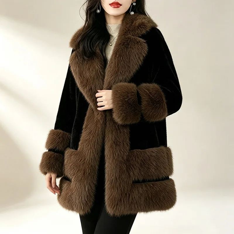 The New Autumn Winter Fur Coat for Women Is A Long Solid-color Thick and Fashionable Coat Imitating Fox Fur. It Is Loose Elegant