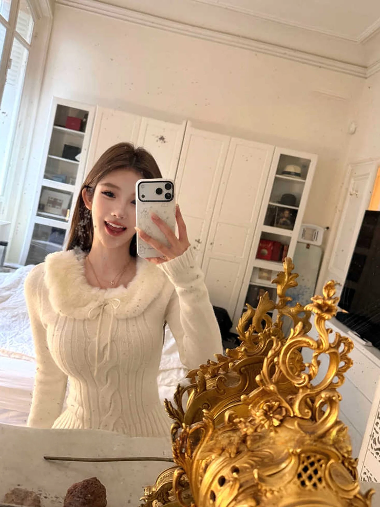 

Thiened Long Sve Women's Knitwear White Autumn Winter Outerwear Slim Fit Waist Cinched Base Layer Top Casual Sle