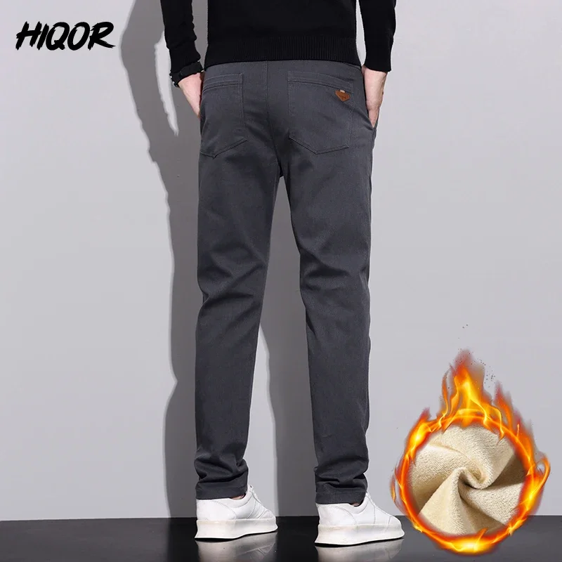 Hiqor Winter Dikke Man Broek Business Heteroman Heren Fleece Broek Voor Heren Katoen Warme Casual Broek Pantalones Hombre Oversized