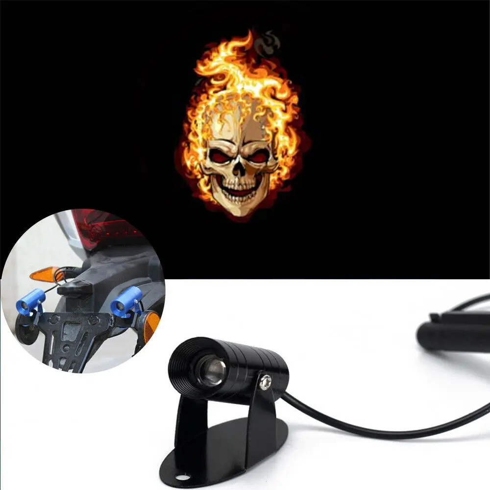 1pc LED Fire Skull Ghost Logo Motorcycle Laser Shadow Rear Lamp Projector Tail Light