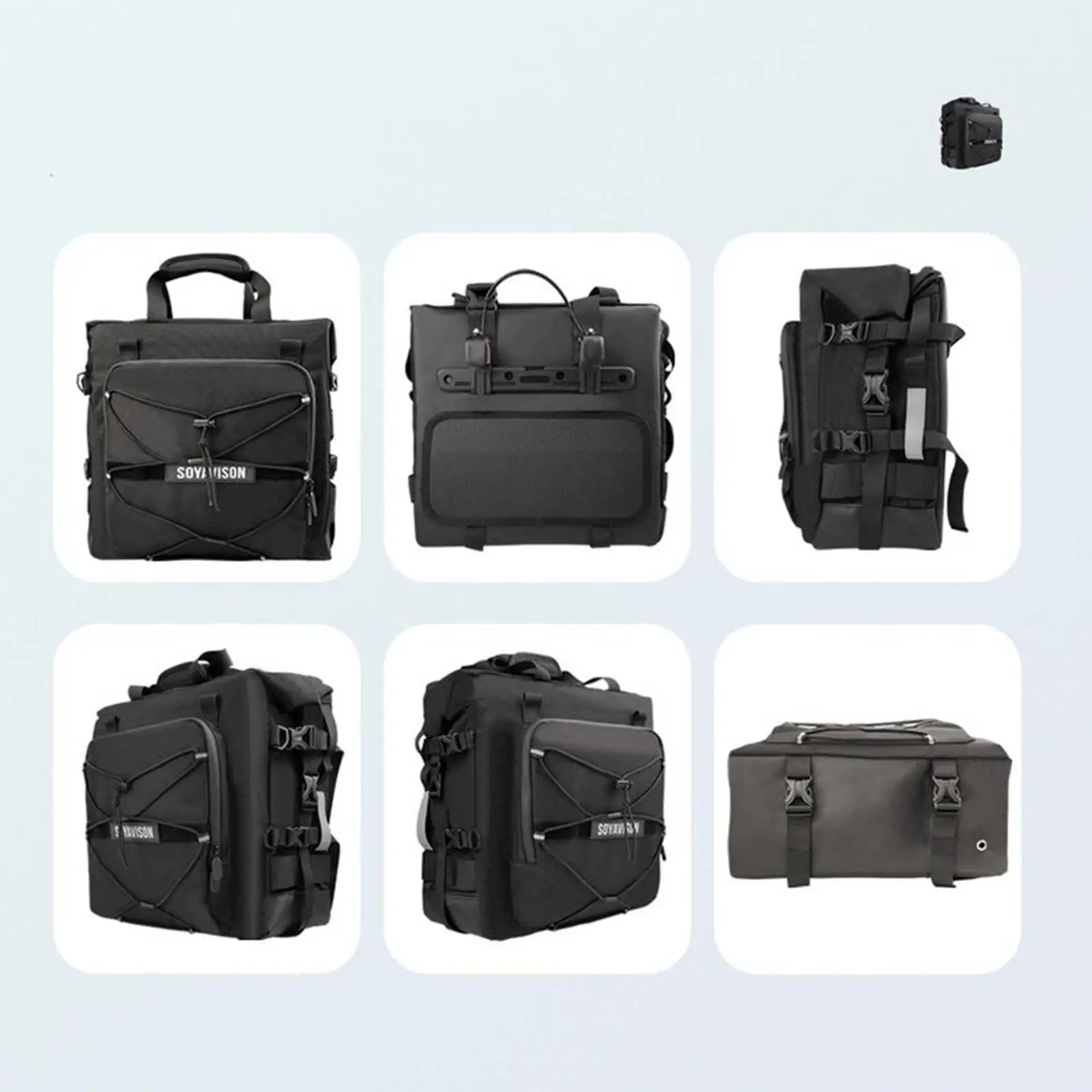 Motorcycle Side Bags 20L Black Nylon Storage Saddlebag Waterproof Easy Installation for Outdoor Adventure