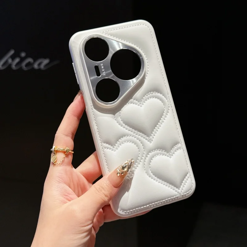 Kawaii Simple Love Heart Pattern Skórzane etui do Huawei Pura 80 70 Pro Plus Ultra Pełna osłona obiektywu aparatu Tylna obudowa — zdjęcie produktu 3