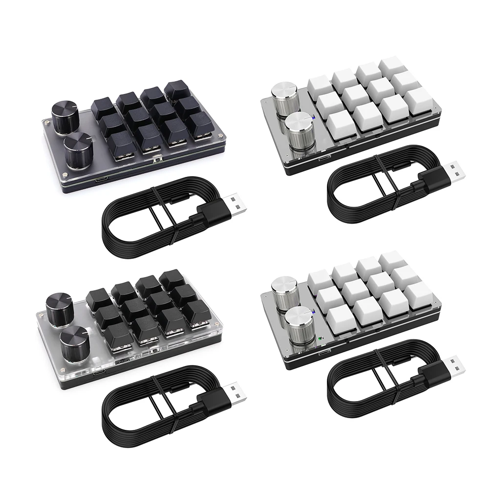 

12 Key 2 Knob Copy Paste Mini Button Bluetooth-Compatible/Wired Mechanical Macropad Hotswap for Gamers/Designers/Video Editor