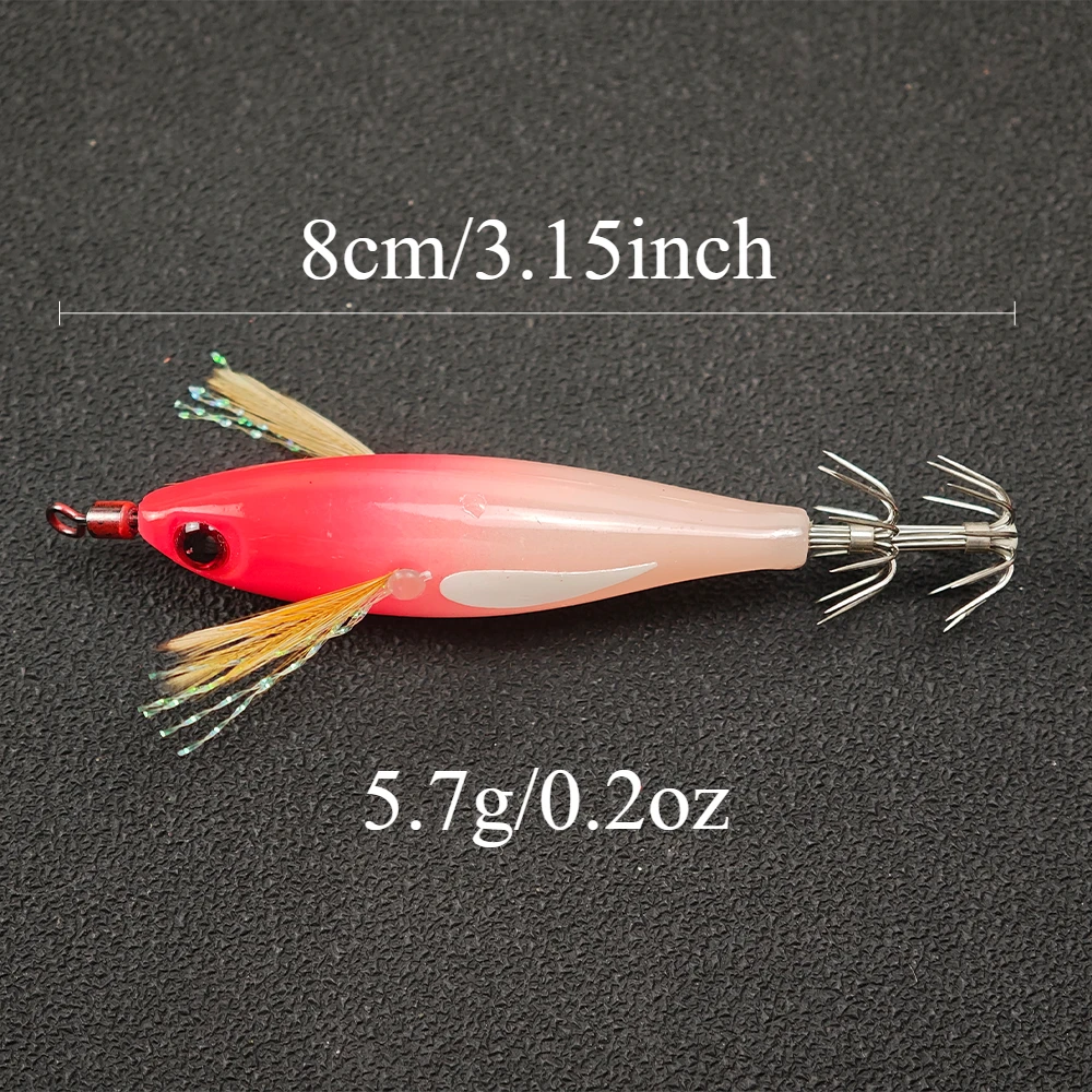 10pcs/set Horizontal Squid Jig Egi Set  Luminous UV Glow Shrimp Fishing Lure Cuttlefish Octopus Saltwater Artificial Bait Hook view 5