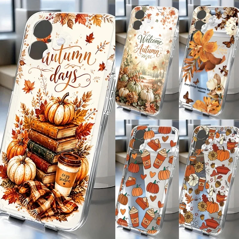Autumn Book Pumpkin Coffee Case For iPhone 18 17 Pro Max 16 15 14 13 12 11 Pro Max 16 15 Plus Clear Silicone Cover