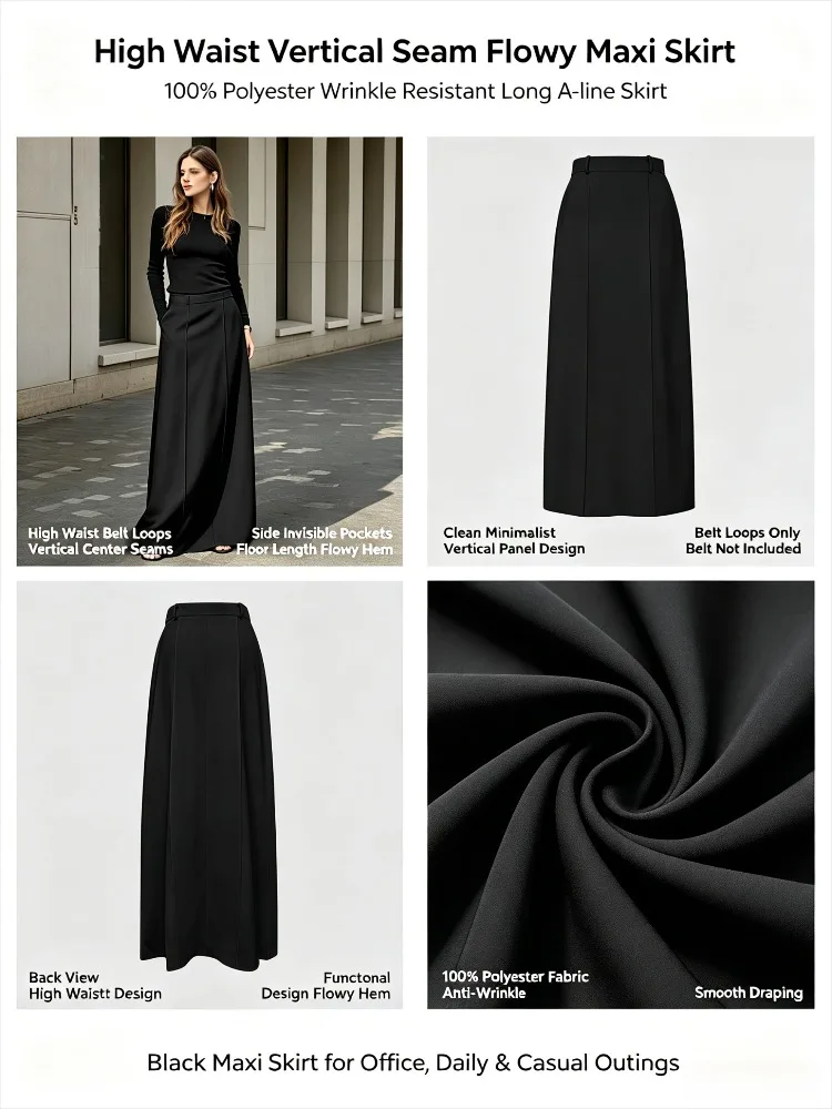 UOOZEE Office Lady Formal Solid Color H-line Skirts 2026 New Spring Summer High Waist Casual Elegant Long Skirt For Women